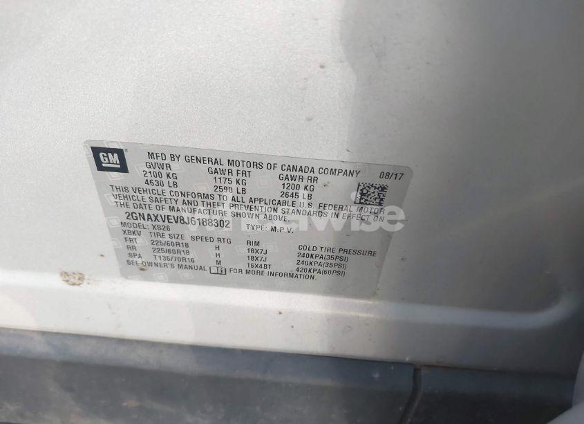 Photo 9 of 2018 Chevrolet Equinox PREMIER (VIN 2GNAXVEV8J6188302)