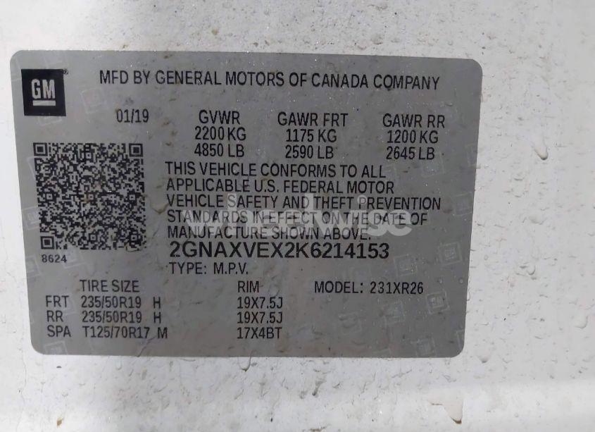 Photo 9 of 2019 Chevrolet Equinox LT (VIN 2GNAXVEX2K6214153)