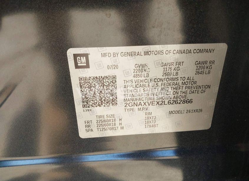 Photo 9 of 2020 Chevrolet Equinox AWD LT 2.0L TURBO (VIN 2GNAXVEX2L6262866)