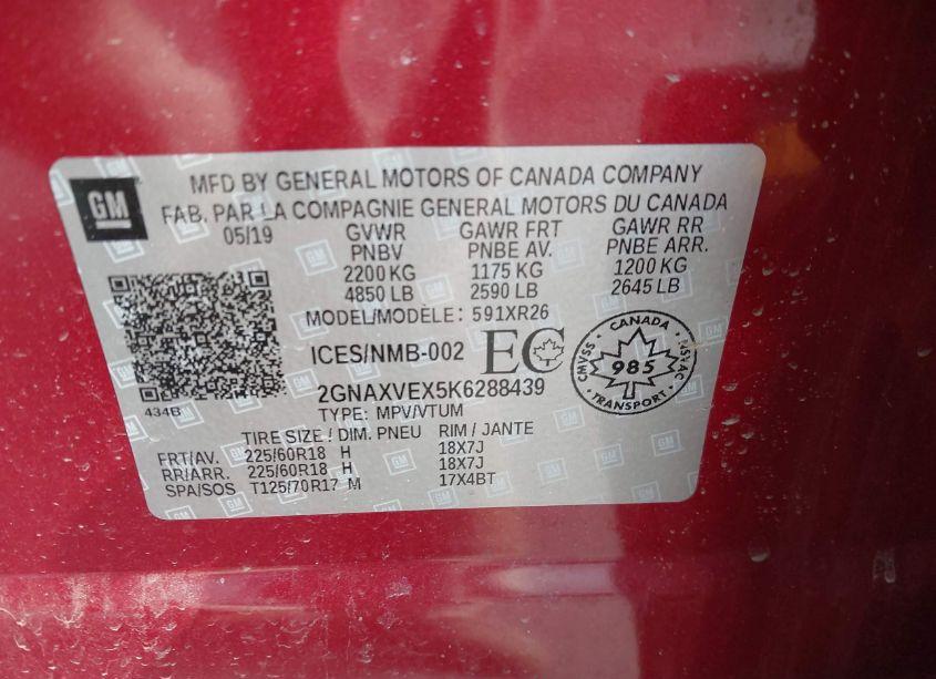 Photo 9 of 2019 Chevrolet Equinox LT (VIN 2GNAXVEX5K6288439)