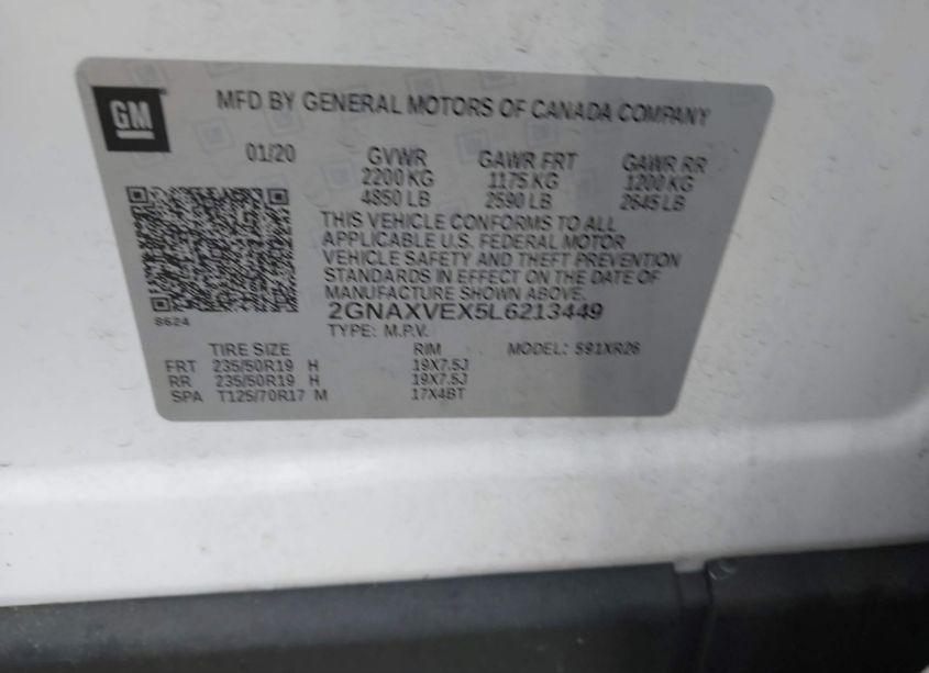 Photo 9 of 2020 Chevrolet Equinox AWD LT 2.0L TURBO (VIN 2GNAXVEX5L6213449)