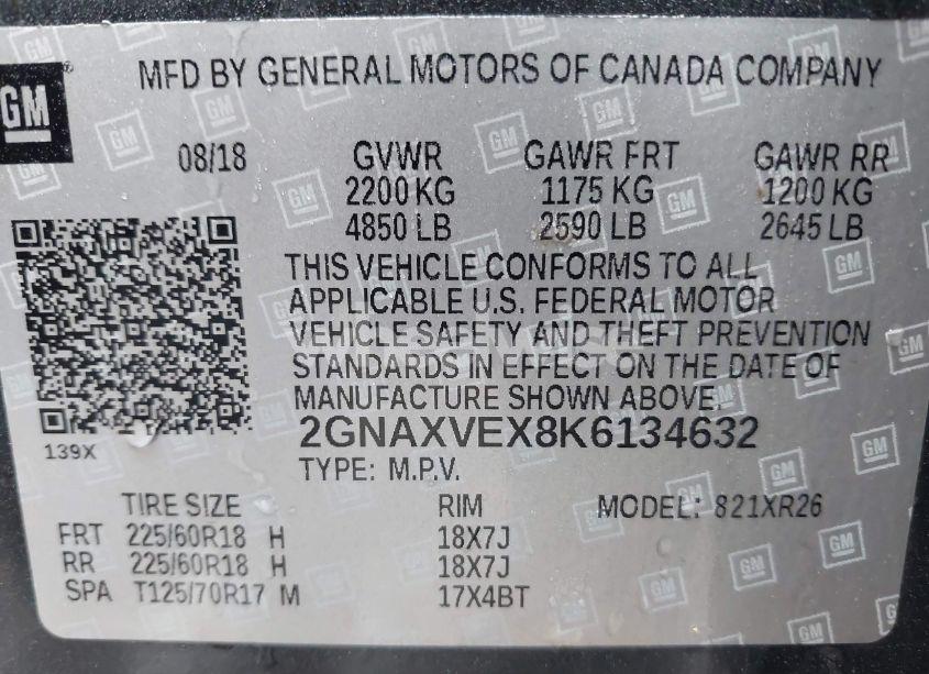 Photo 9 of 2019 Chevrolet Equinox LT (VIN 2GNAXVEX8K6134632)