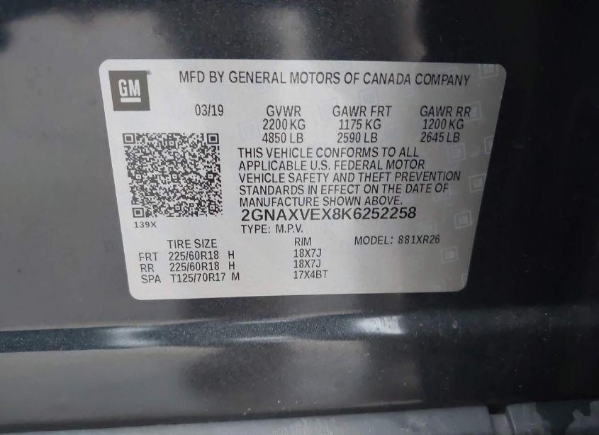 Photo 9 of 2019 Chevrolet Equinox LT (VIN 2GNAXVEX8K6252258)