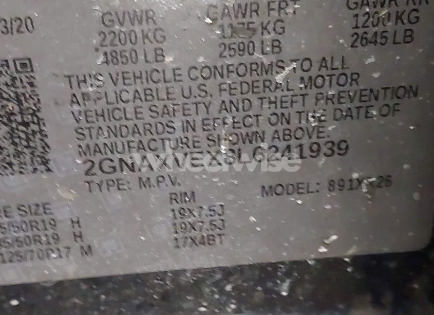 Photo 9 of 2020 Chevrolet Equinox AWD LT 2.0L TURBO (VIN 2GNAXVEX8L6241939)