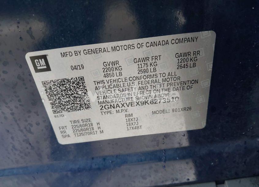 Photo 9 of 2019 Chevrolet Equinox LT (VIN 2GNAXVEX9K6273510)