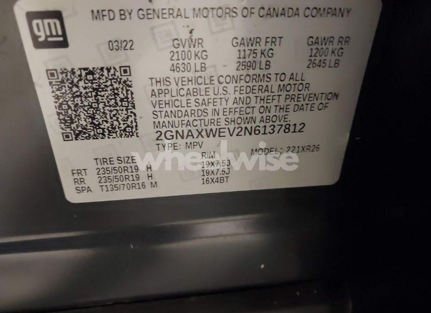 Photo 9 of 2022 Chevrolet Equinox AWD RS (VIN 2GNAXWEV2N6137812)