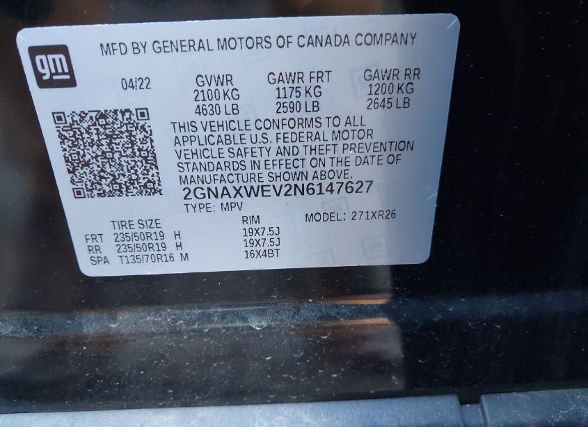 Photo 9 of 2022 Chevrolet Equinox AWD RS (VIN 2GNAXWEV2N6147627)