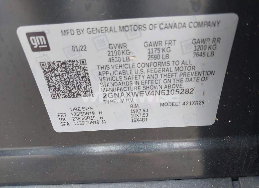 Photo 9 of 2022 Chevrolet Equinox AWD RS (VIN 2GNAXWEV4N6105282)