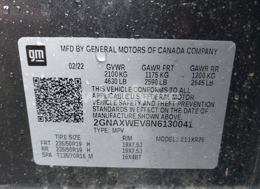 Photo 9 of 2022 Chevrolet Equinox AWD RS (VIN 2GNAXWEV8N6130041)