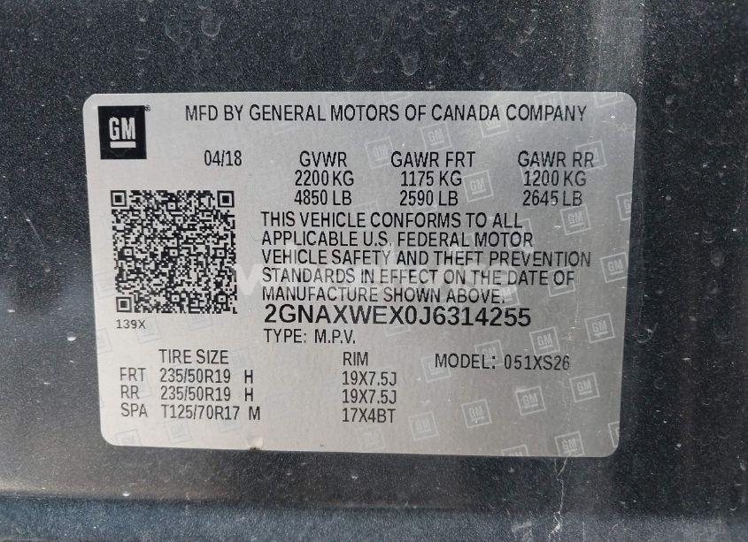 Photo 9 of 2018 Chevrolet Equinox PREMIER (VIN 2GNAXWEX0J6314255)