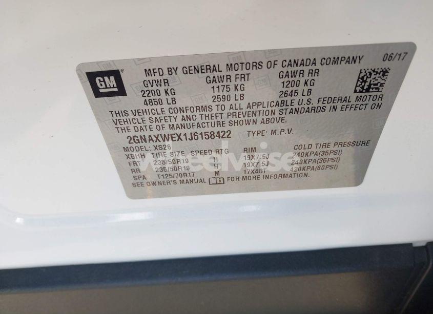 Photo 9 of 2018 Chevrolet Equinox PREMIER (VIN 2GNAXWEX1J6158422)