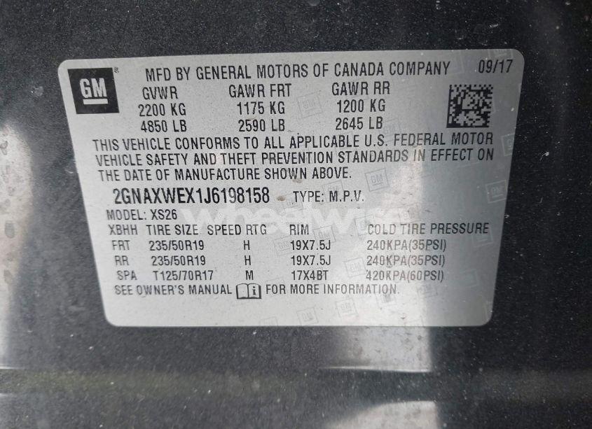 Photo 9 of 2018 Chevrolet Equinox PREMIER (VIN 2GNAXWEX1J6198158)