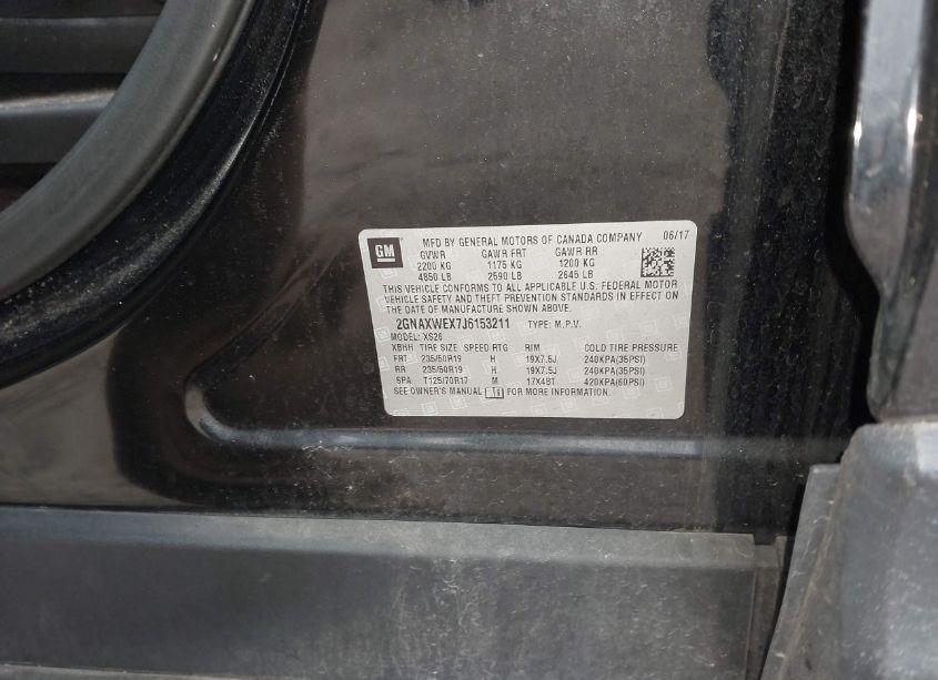 Photo 9 of 2018 Chevrolet Equinox PREMIER (VIN 2GNAXWEX7J6153211)