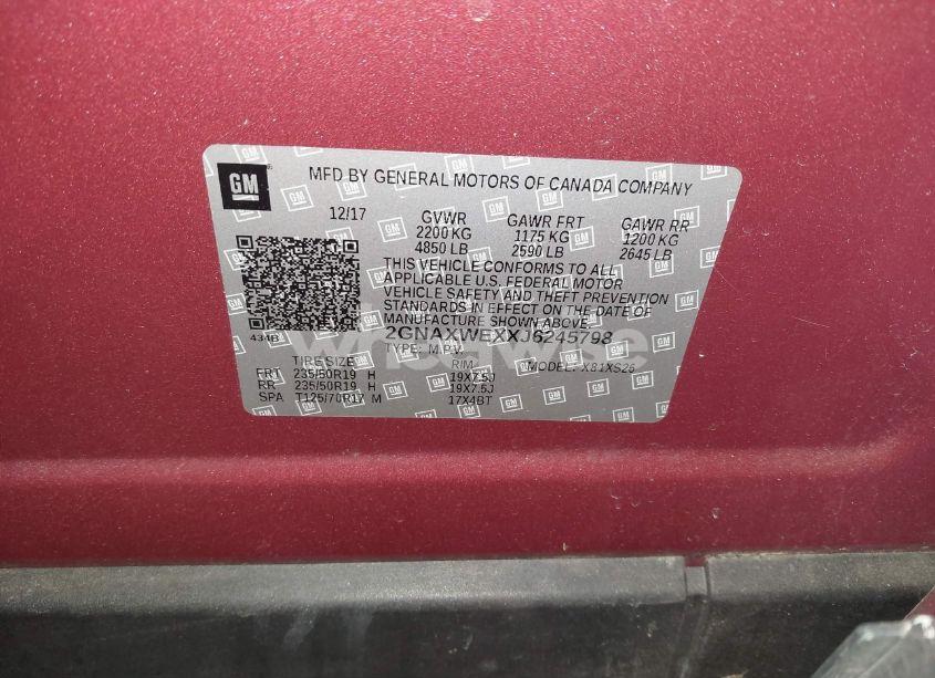 Photo 9 of 2018 Chevrolet Equinox PREMIER (VIN 2GNAXWEXXJ6245798)