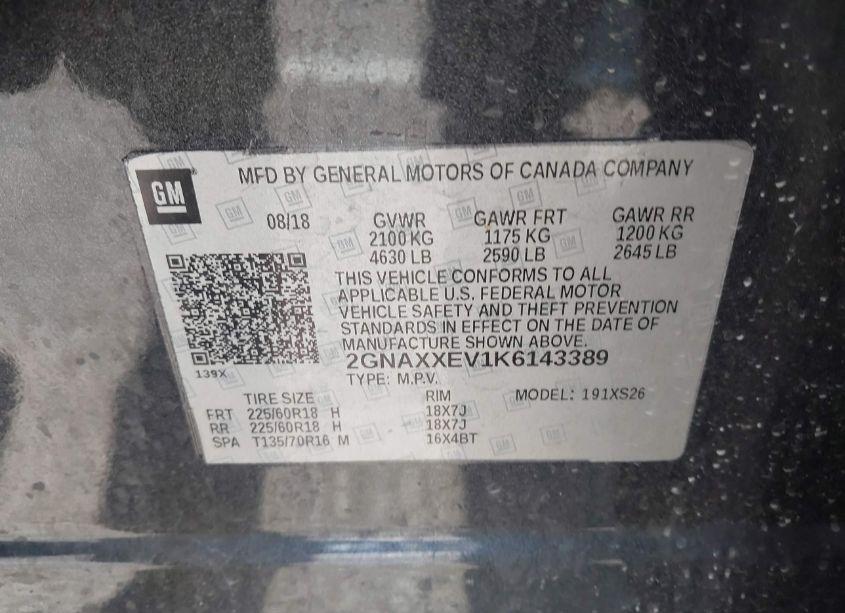 Photo 9 of 2019 Chevrolet Equinox PREMIER (VIN 2GNAXXEV1K6143389)