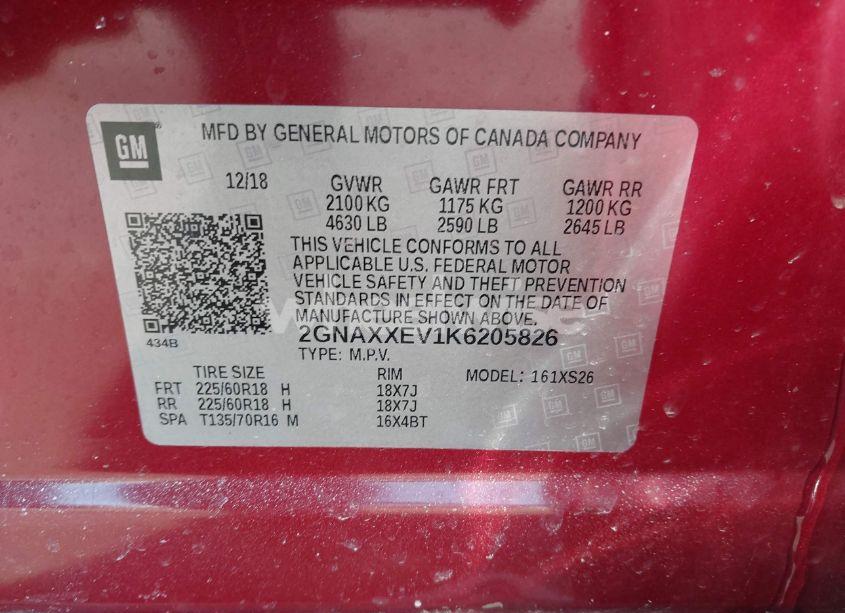 Photo 9 of 2019 Chevrolet Equinox PREMIER (VIN 2GNAXXEV1K6205826)