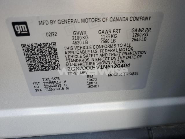 Photo 5 of 2022 CHEVROLET EQUINOX PREMIER (VIN 2GNAXXEV1N6126404)