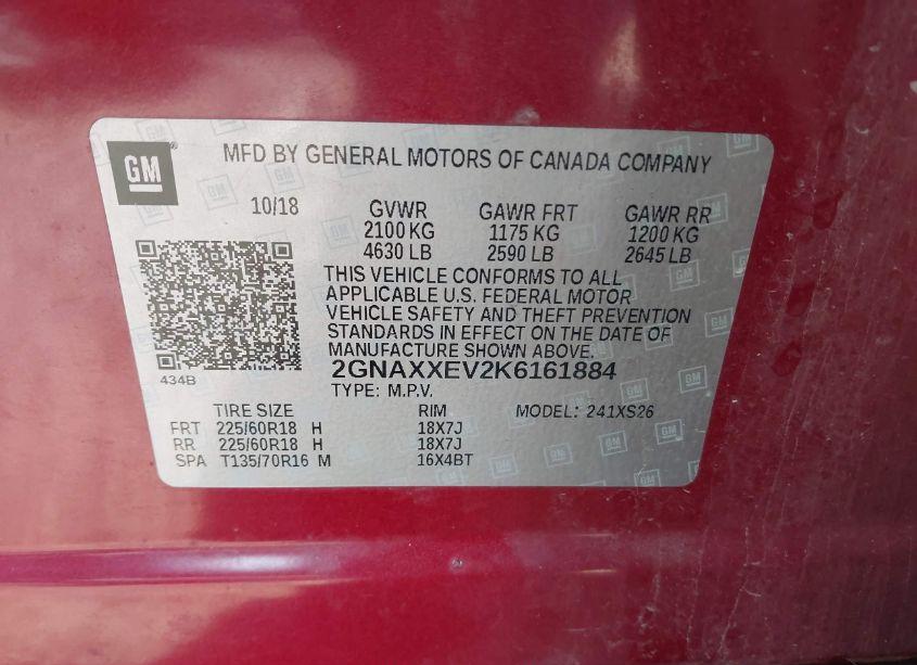 Photo 9 of 2019 Chevrolet Equinox PREMIER (VIN 2GNAXXEV2K6161884)