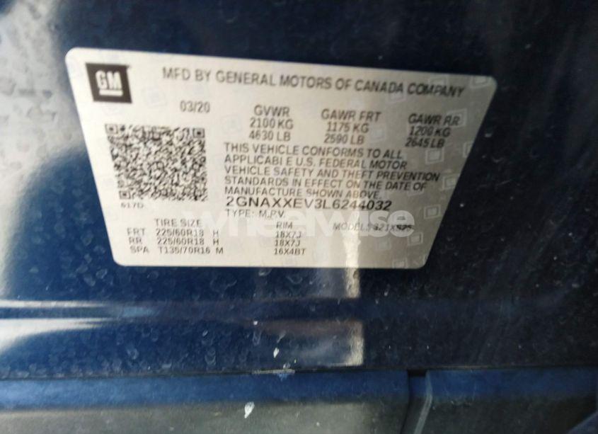 Photo 9 of 2020 Chevrolet Equinox AWD PREMIER 1.5L TURBO (VIN 2GNAXXEV3L6244032)