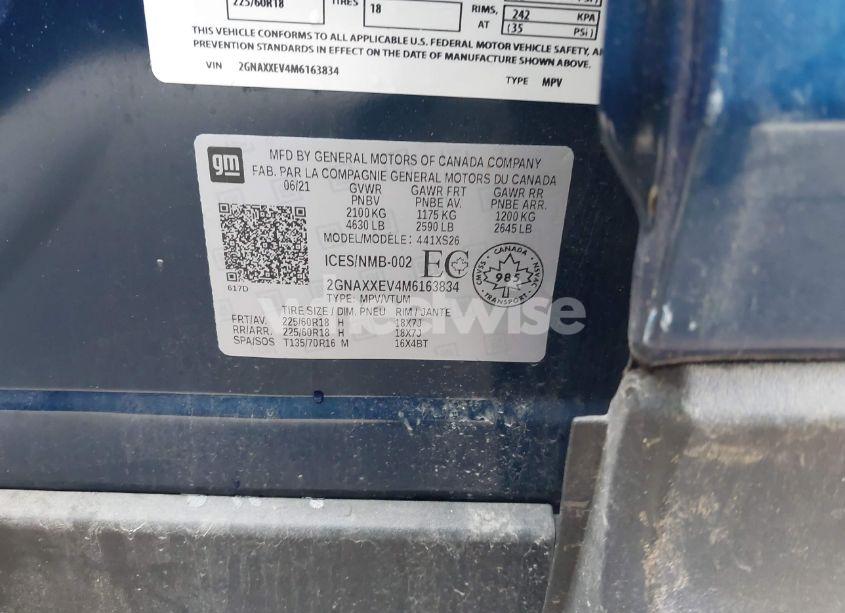 Photo 9 of 2021 Chevrolet Equinox AWD PREMIER (VIN 2GNAXXEV4M6163834)