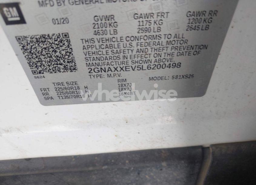 Photo 9 of 2020 Chevrolet Equinox AWD PREMIER 1.5L TURBO (VIN 2GNAXXEV5L6200498)