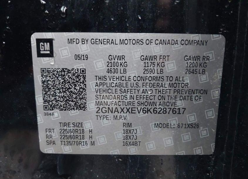 Photo 9 of 2019 Chevrolet Equinox PREMIER (VIN 2GNAXXEV6K6287617)