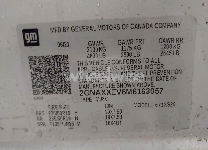 Photo 9 of 2021 Chevrolet Equinox AWD PREMIER (VIN 2GNAXXEV6M6163057)