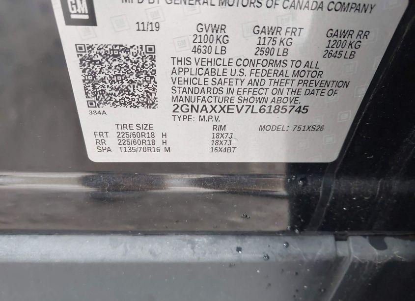 Photo 9 of 2020 Chevrolet Equinox AWD PREMIER 1.5L TURBO (VIN 2GNAXXEV7L6185745)