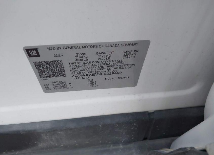 Photo 9 of 2020 Chevrolet Equinox AWD PREMIER 1.5L TURBO (VIN 2GNAXXEV9L6219409)