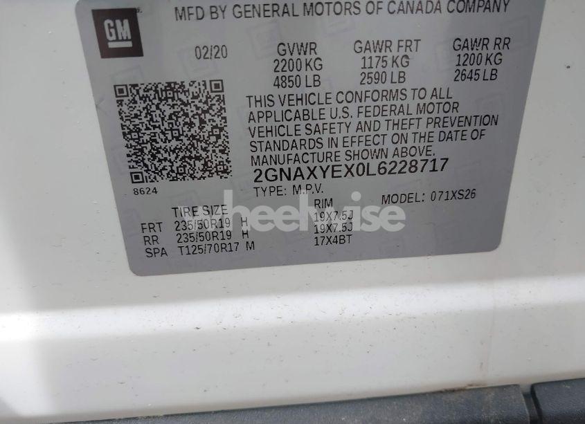 Photo 9 of 2020 Chevrolet Equinox AWD PREMIER 2.0L TURBO (VIN 2GNAXYEX0L6228717)