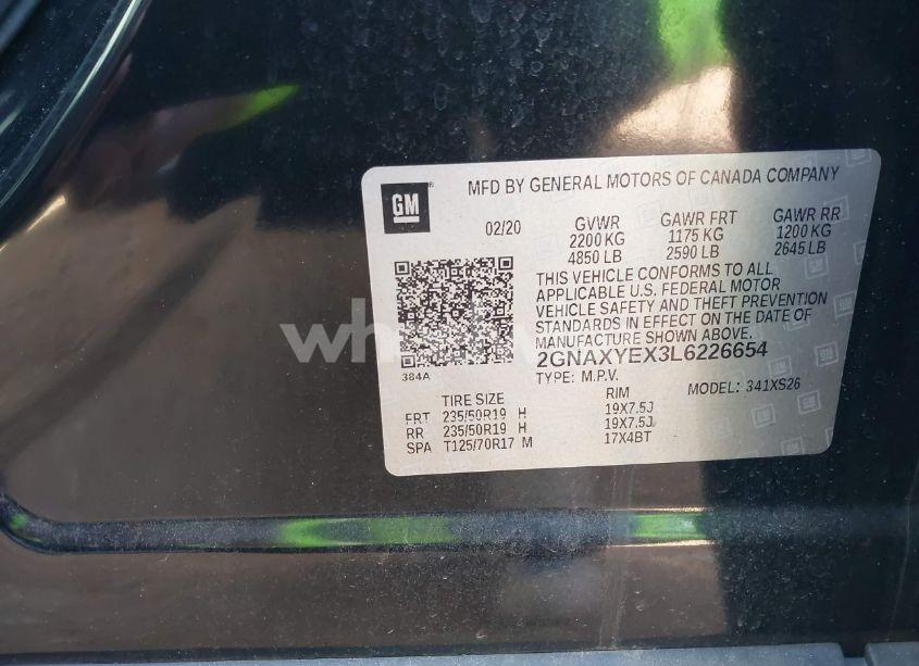 Photo 9 of 2020 Chevrolet Equinox AWD PREMIER 2.0L TURBO (VIN 2GNAXYEX3L6226654)