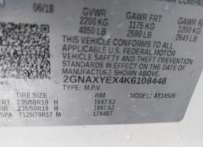 Photo 9 of 2019 Chevrolet Equinox PREMIER (VIN 2GNAXYEX4K6108448)