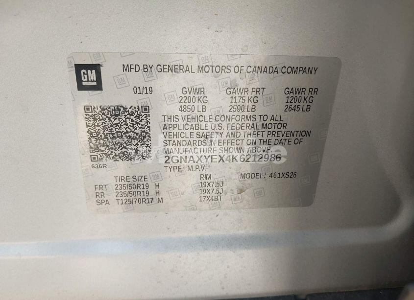Photo 9 of 2019 Chevrolet Equinox PREMIER (VIN 2GNAXYEX4K6212986)