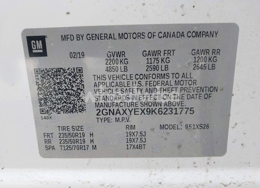 Photo 9 of 2019 Chevrolet Equinox PREMIER (VIN 2GNAXYEX9K6231775)