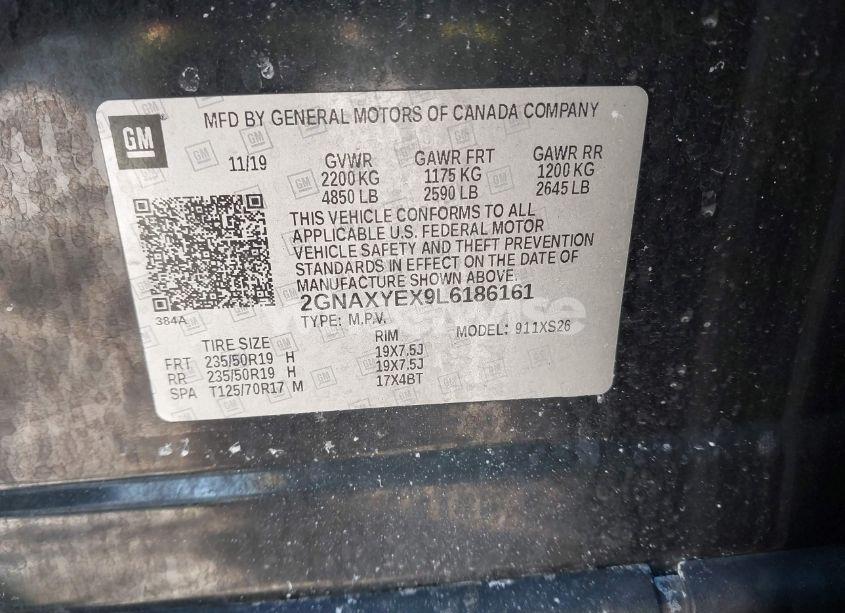 Photo 9 of 2020 Chevrolet Equinox AWD PREMIER 2.0L TURBO (VIN 2GNAXYEX9L6186161)