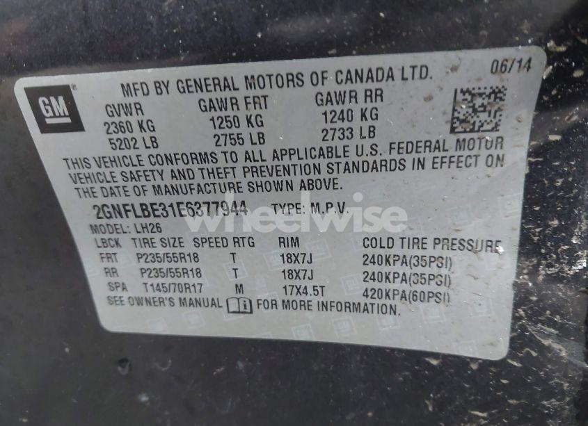 Photo 9 of 2014 Chevrolet Equinox 1LT (VIN 2GNFLBE31E6377944)