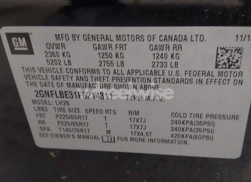 Photo 9 of 2015 Chevrolet Equinox 1LT (VIN 2GNFLBE31F6214311)