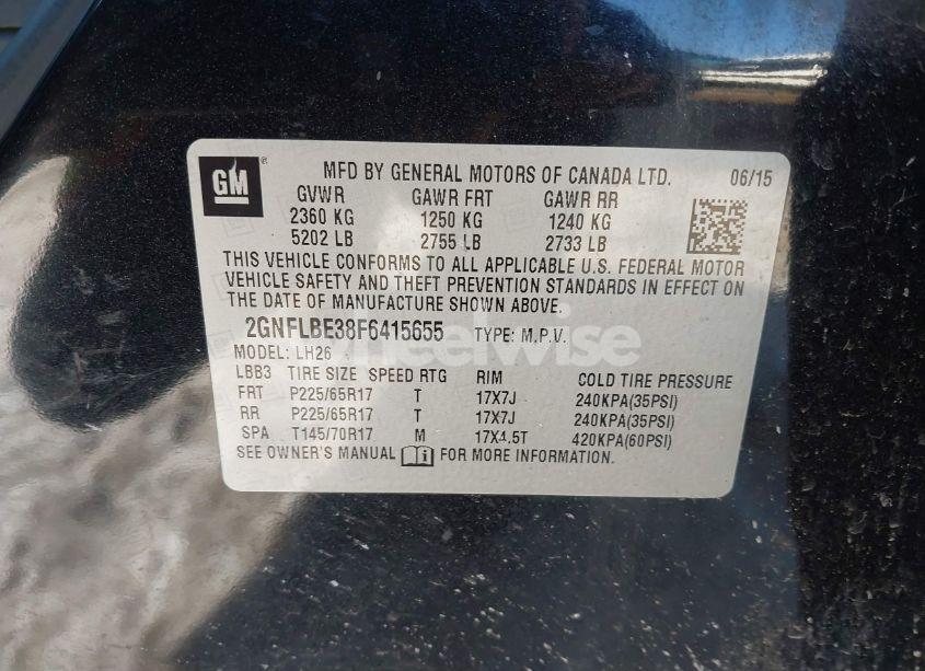 Photo 9 of 2015 Chevrolet Equinox 1LT (VIN 2GNFLBE38F6415655)