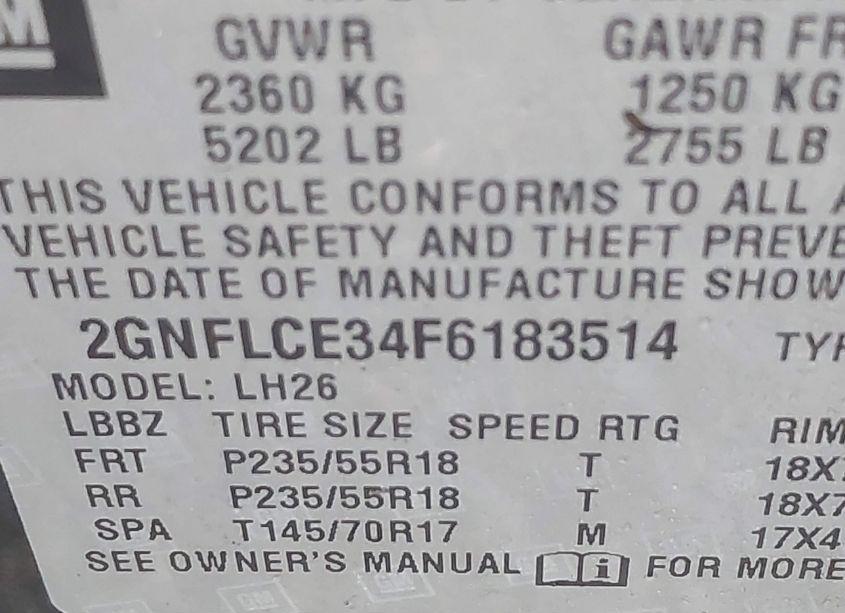 Photo 9 of 2015 Chevrolet Equinox 2LT (VIN 2GNFLCE34F6183514)