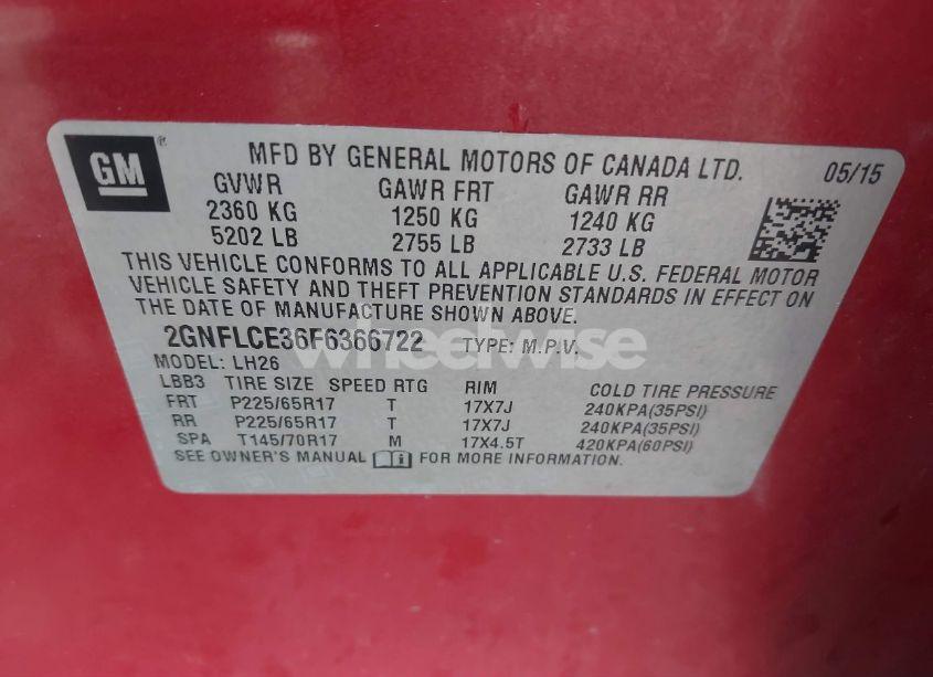 Photo 9 of 2015 Chevrolet Equinox 2LT (VIN 2GNFLCE36F6366722)