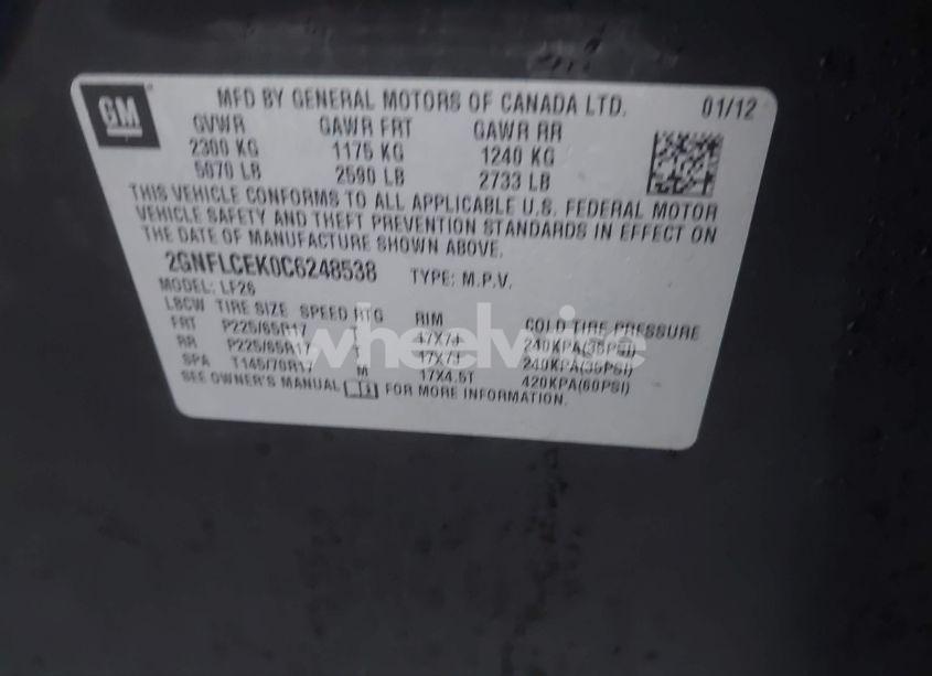 Photo 9 of 2012 Chevrolet Equinox LS (VIN 2GNFLCEK0C6248538)