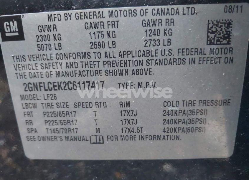 Photo 9 of 2012 Chevrolet Equinox LS (VIN 2GNFLCEK2C6117417)