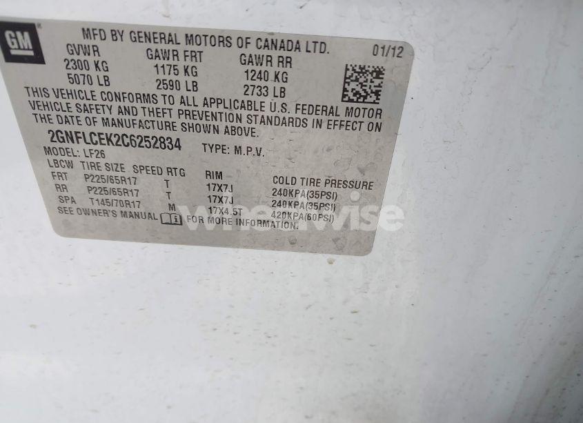 Photo 9 of 2012 Chevrolet Equinox LS (VIN 2GNFLCEK2C6252834)