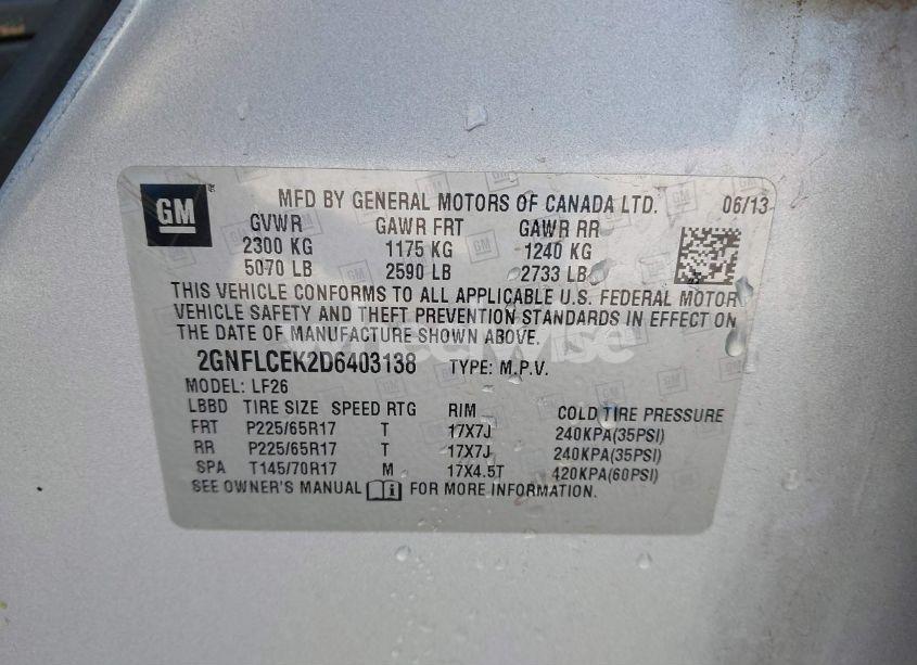 Photo 9 of 2013 Chevrolet Equinox LS (VIN 2GNFLCEK2D6403138)