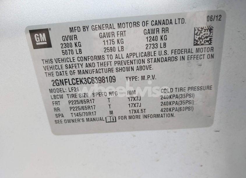 Photo 9 of 2012 Chevrolet Equinox LS (VIN 2GNFLCEK3C6398109)