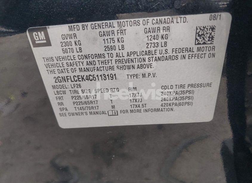 Photo 9 of 2012 Chevrolet Equinox LS (VIN 2GNFLCEK4C6113191)