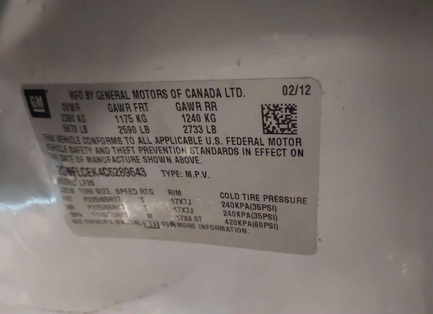 Photo 9 of 2012 Chevrolet Equinox LS (VIN 2GNFLCEK4C6289643)