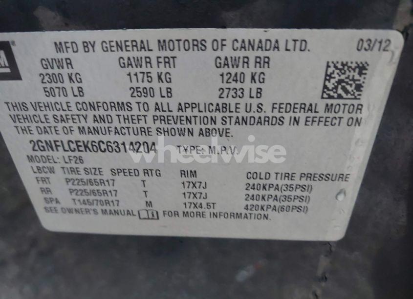 Photo 9 of 2012 Chevrolet Equinox LS (VIN 2GNFLCEK6C6314204)