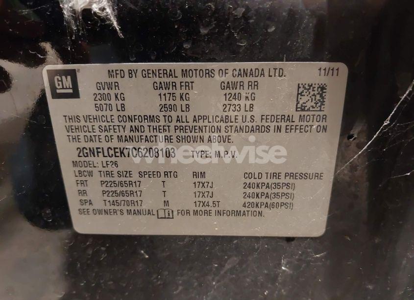 Photo 9 of 2012 Chevrolet Equinox LS (VIN 2GNFLCEK7C6208103)