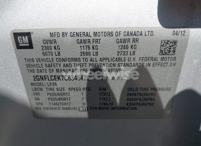 Photo 9 of 2012 Chevrolet Equinox LS (VIN 2GNFLCEK7C6346479)